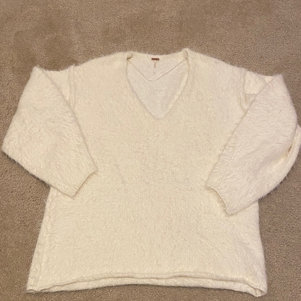Free People Cream V-Neck Sweater